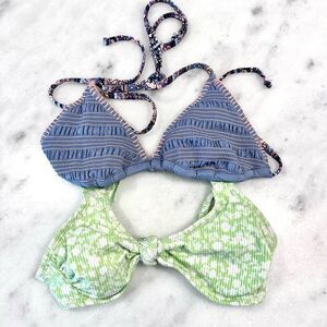 Xhilaration Women's Triangle Bikini Top Bundle Set Cute Pattern Green Blue XS